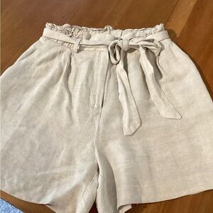 Beige linen high waisted shorts